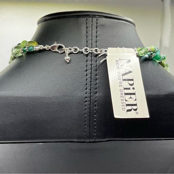 Napier Silver Tone Beaded Necklace Blue Green White Beads Lariat Style Necklace - Picture 4 of 11